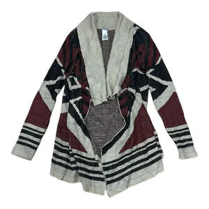 Charlotte Russe Burgundy Boho Print Open Cardigan XS